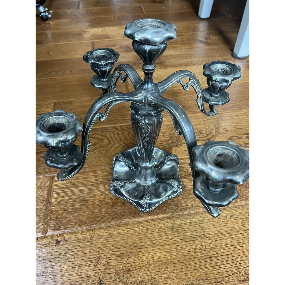 Antique E.G. Webster quadruple Silver Plate 5-Arm‎ Candelabra 11